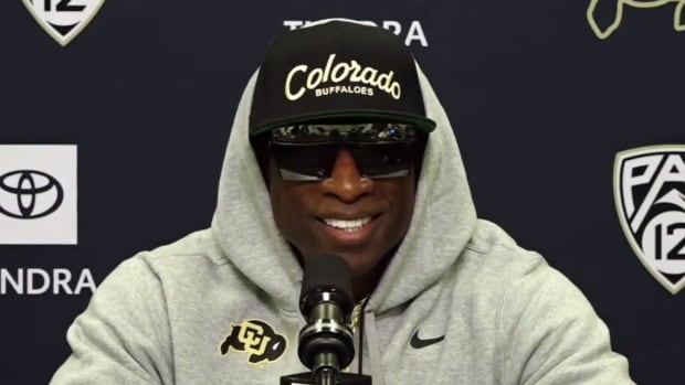 Deion Sanders at weekly press conference talking about ASU